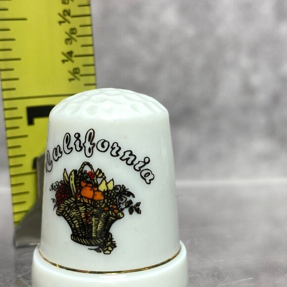 Vintage California Souvenir Thimble Fruit Basket Porcelain Sewing Collectible - Picture 8 of 8